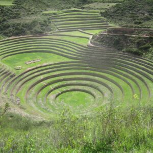 A large circular structure in the middle of a field